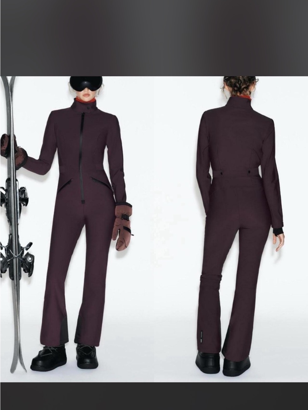 NWT Women's Zara RECCO Technology Water & Wind Resistant Maroon Ski Jumpsuit XS